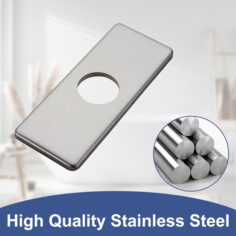 BWE 6â€ Faucet Cover Escutcheon Brushed Nickel Stainless Steel Deck Plate for Bathroom Sink 1 Hole or 4 Inch 3 Holes Centerset Sink Modern Rectangular Vanity Basin Sink Hole Cover Cap - Image 4